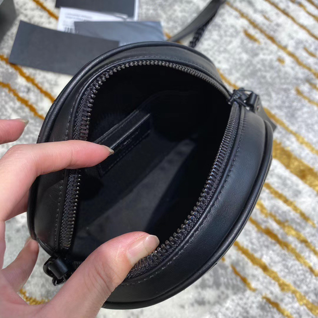 Y*L vinyle round camera bag in chevron-quilted smooth leather