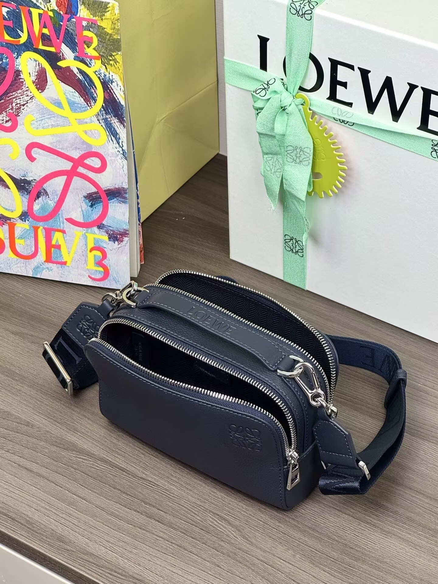L0ew* mini crossbody camera bag in soft grained calfskin 18x8.5x13cm