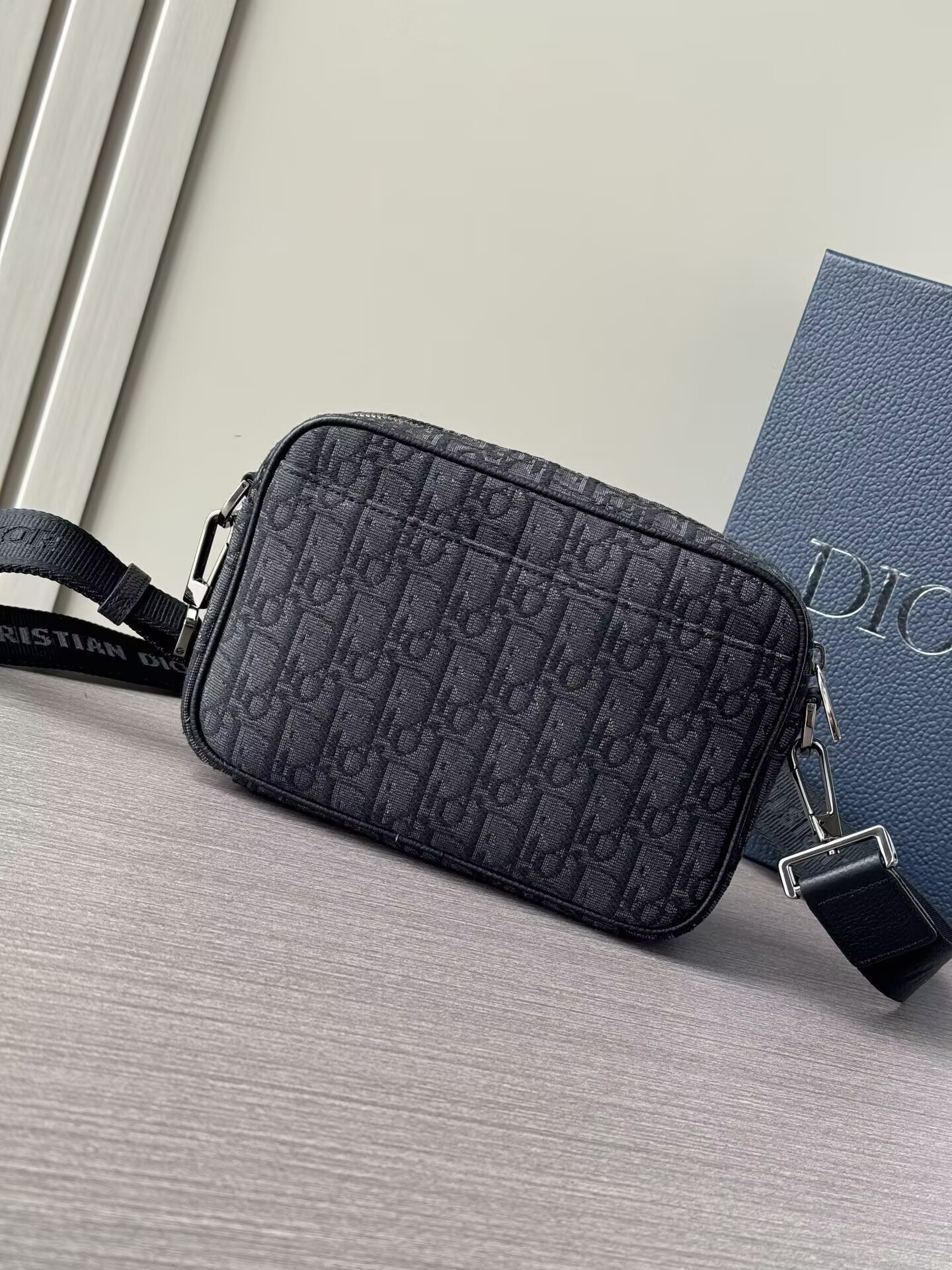 D*or safari bag with strap black D*or oblique jacquard 22x15x6cm