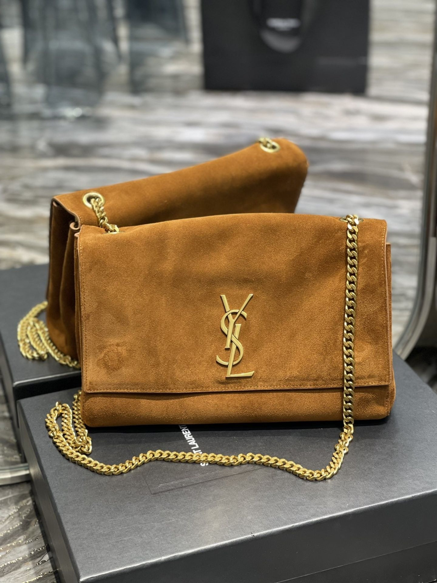 Y*L kate reversible suede and leather shoulder bag 28.5x20x6cm