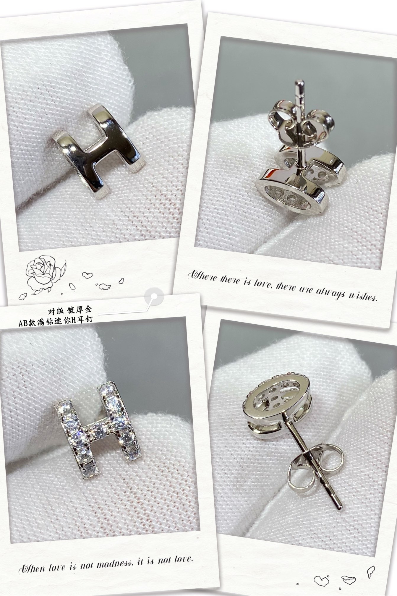 H**mes ab style fully di*m*nd-encrusted  h  stud earrings