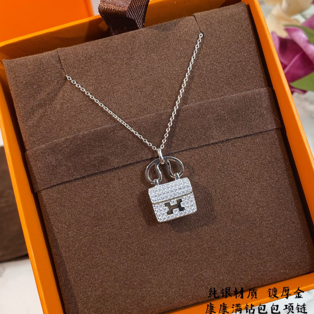 H**mes fully di*m*nd-encrusted h bag necklace
