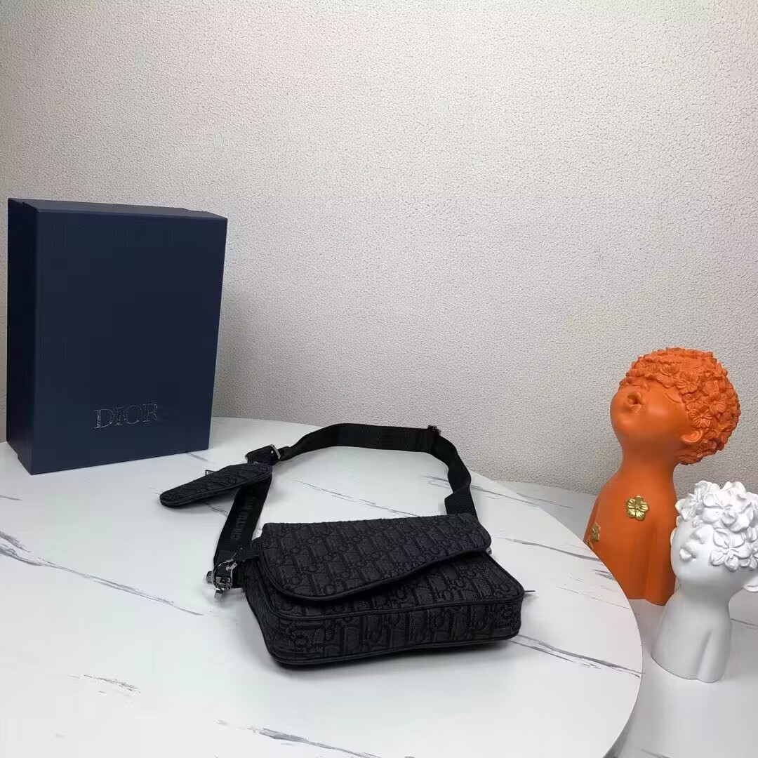 D*or saddle triple pouch black D*or oblique jacquard 18x25x5cm