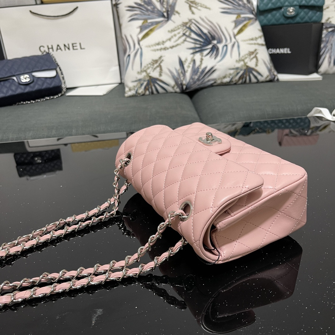 Ch*el small classic handbag lambskin pink 5.7 × 9 × 2.3 in