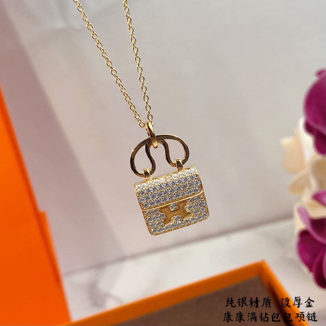 H**mes fully di*m*nd-encrusted h bag necklace