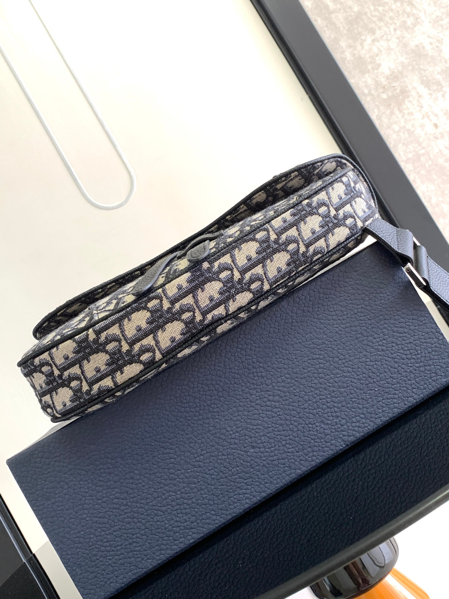 D*or saddle bag beige and black D*or oblique jacquard 26 x 19 x 4.5 cm