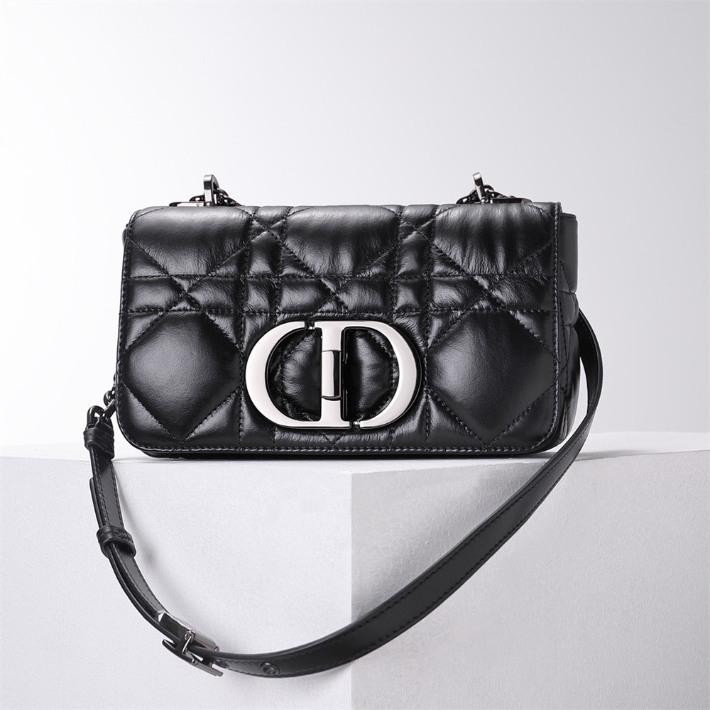 small d*or caro bag black S*pple cannage calfskin with silver hardware 20 x 12 x 7 cm