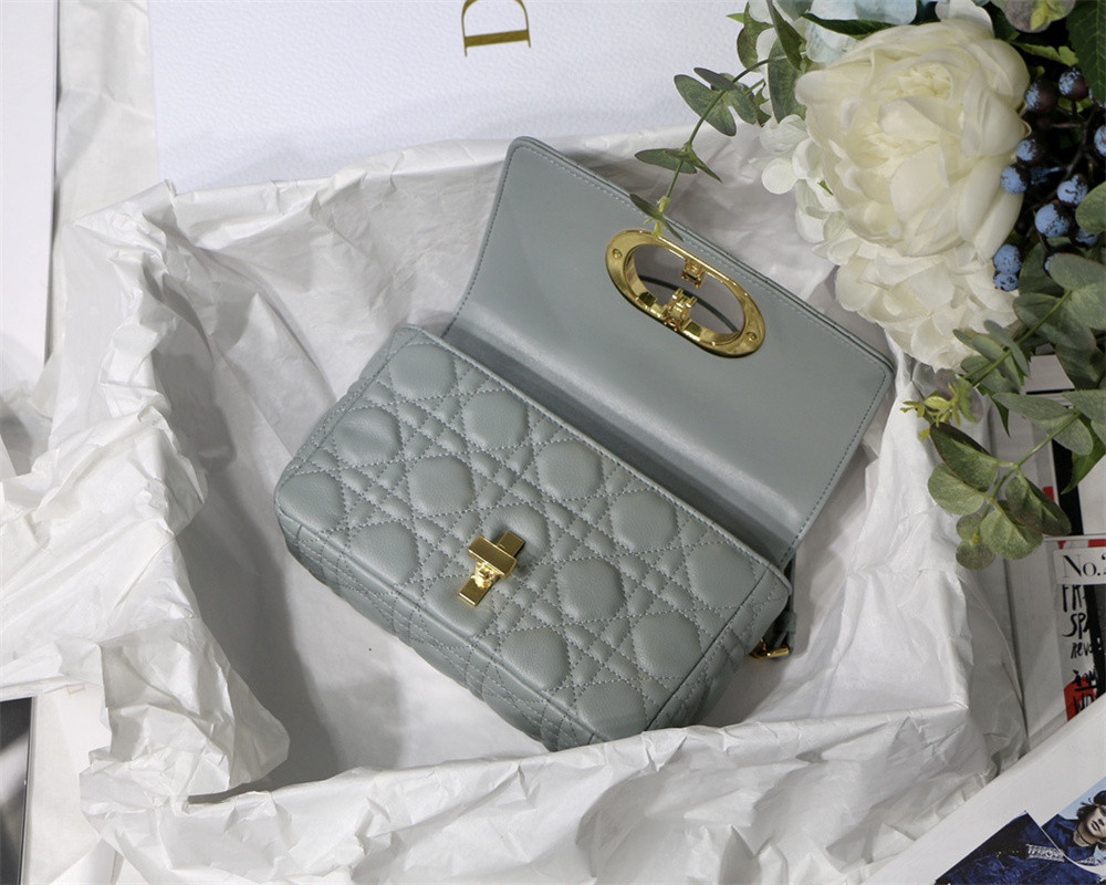 small d*or caro bag stone gray S*pple cannage calfskin 20 x 12 x 7 cm