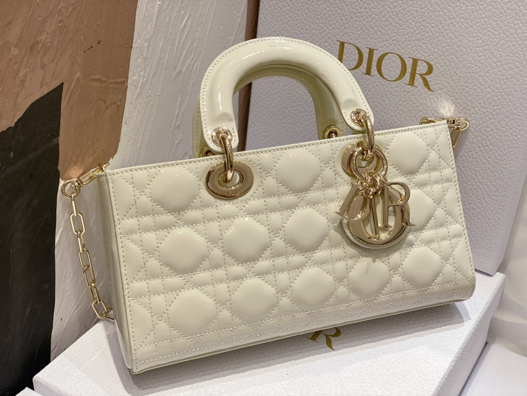 D*or small lady d-joy bag white patent 26x6x14cm