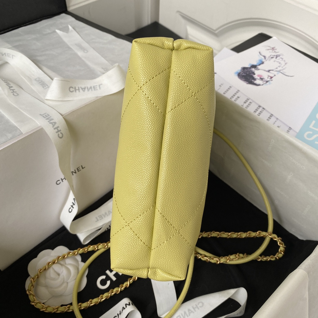 Ch*el 22 mini handbag grained leather yellow 7.8 × 7.4 × 2.3 in