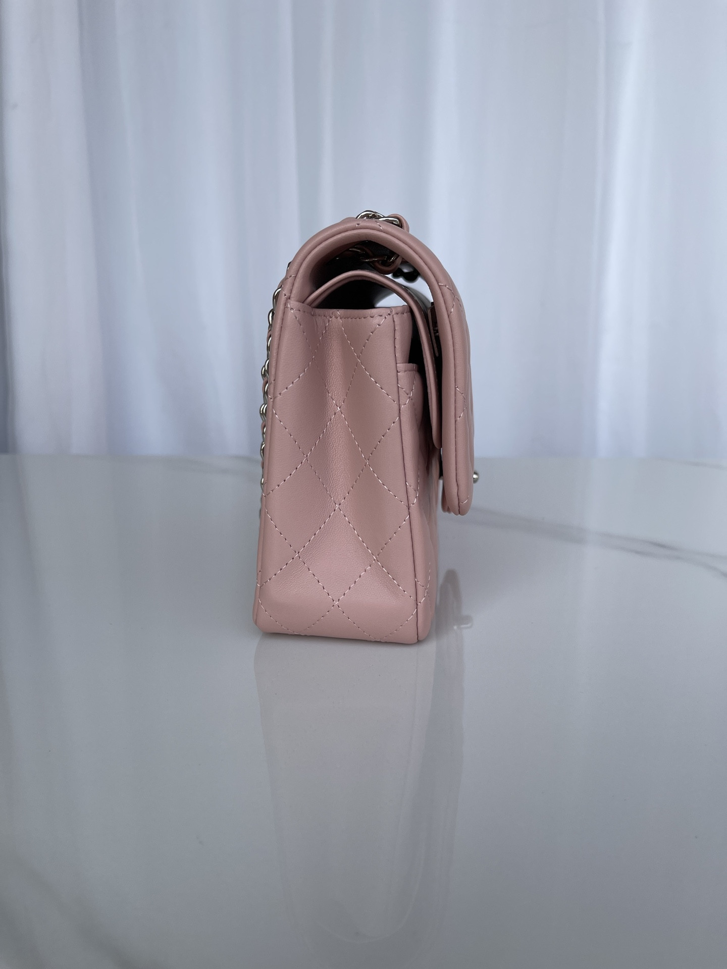 Ch*el classic flap 25cm cf pink silver 6 × 9.9 × 2.5 in