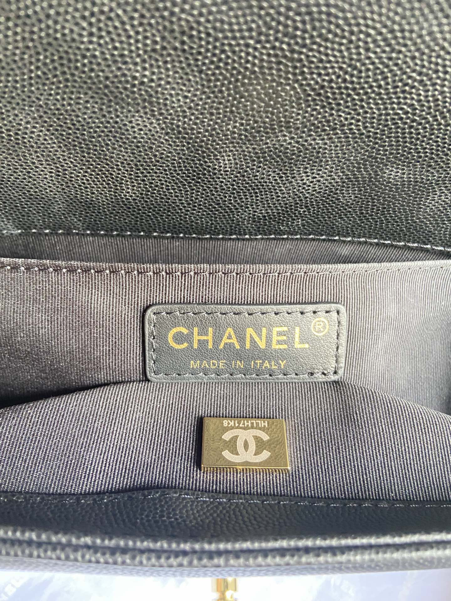 boy Ch*el handbag shiny grained calfskin & gold-tone metal black 5.9 × 9.8 × 3.5 in