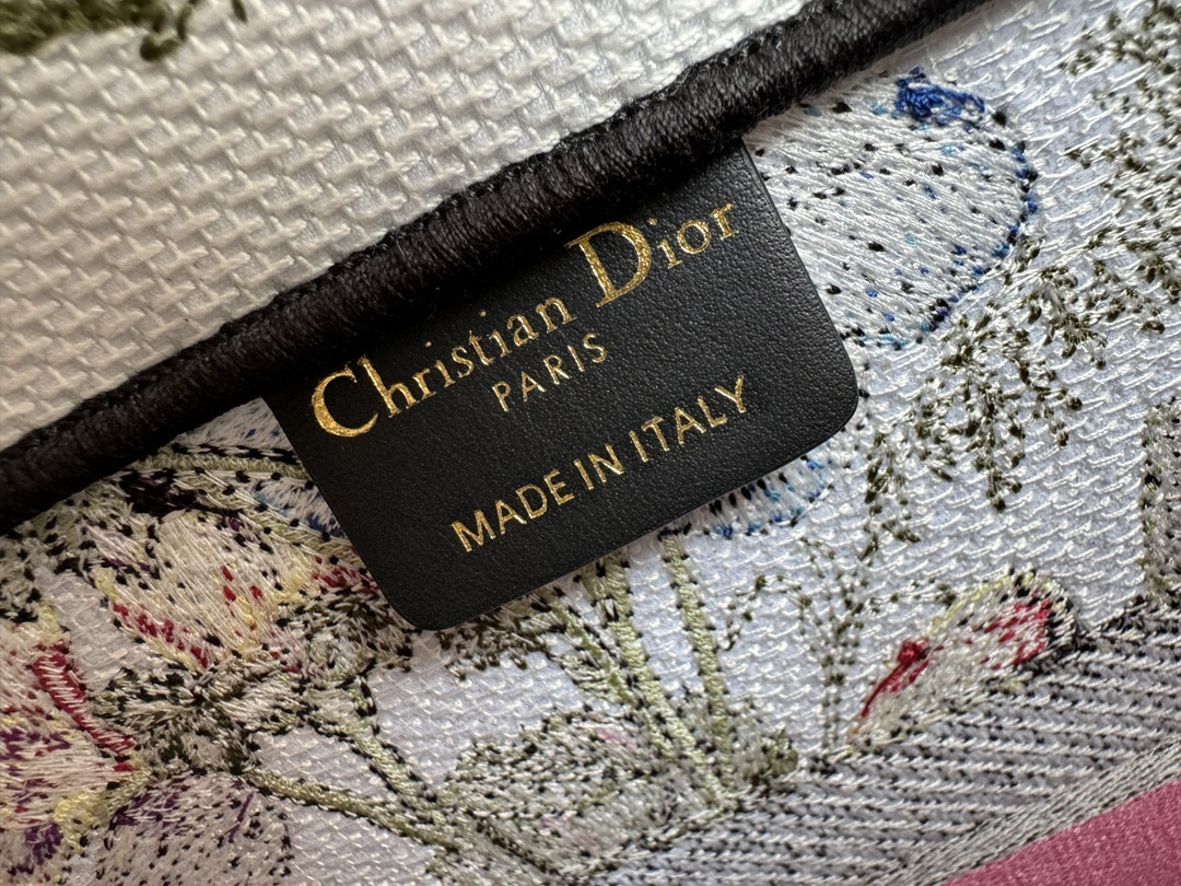 medium D*or book tote white multicolor mexico millefiori embroidery 14 x 11 x 6.5 inches