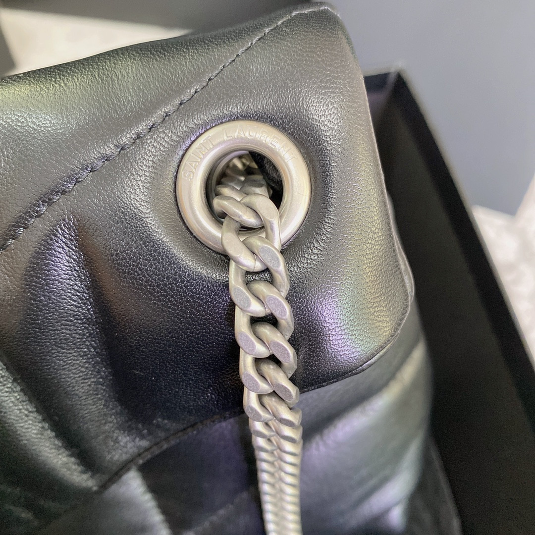 Y*L puffer small in nappa leather black silver 11.4 x 6.6 x 4.3 inches