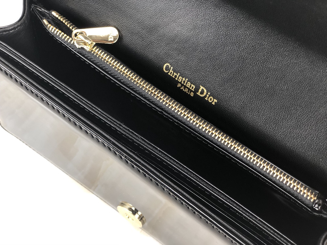 lady D*or pouch black patent cannage calfskin 8.5 x 4.5 x 1 inches