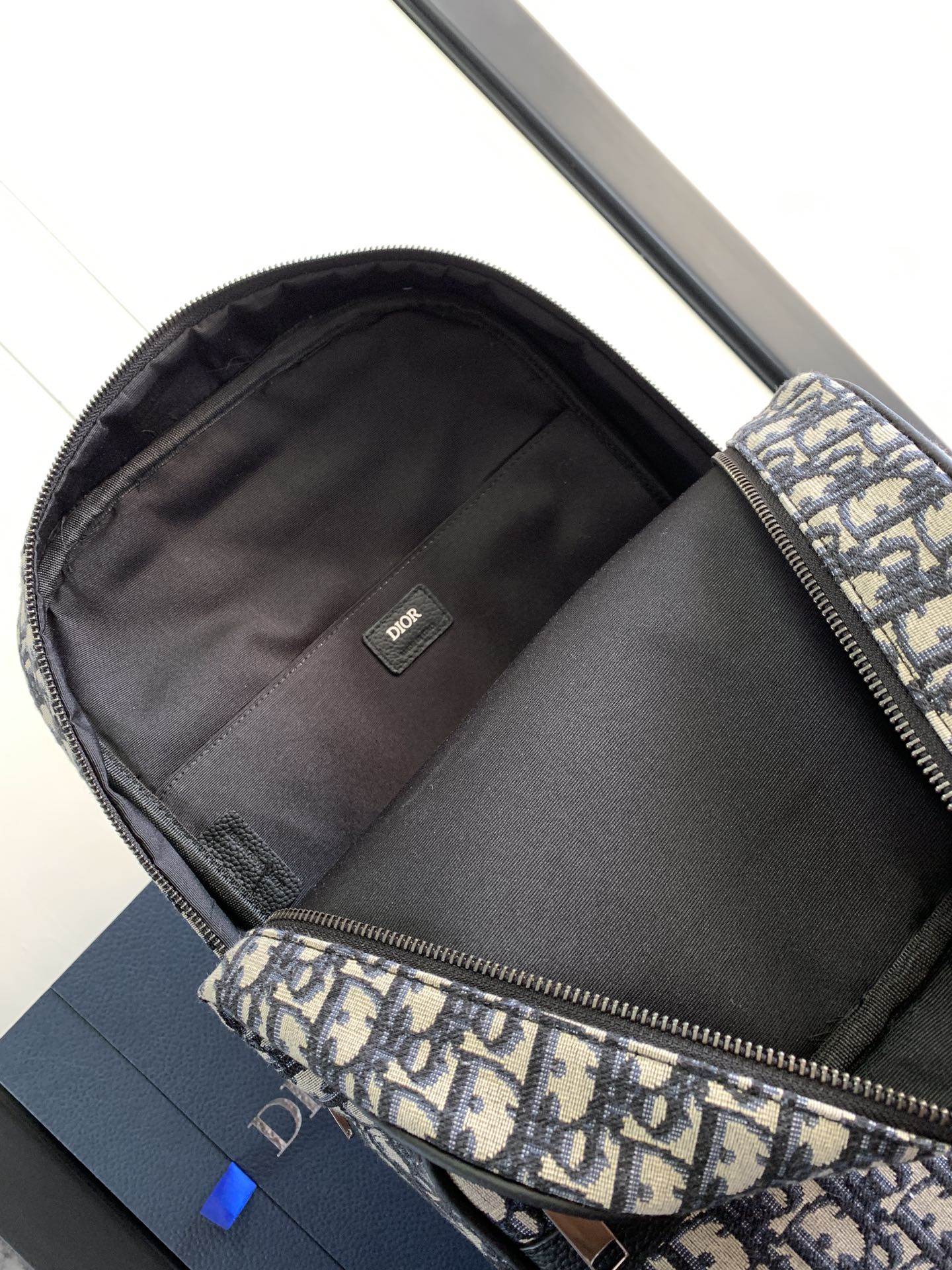 D*or safari backpack beige and black D*or oblique jacquard 11 x 16 x 5.5 inches
