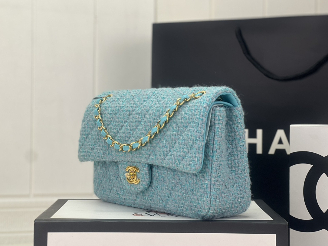 Ch*el classic 11.12 handbag tweed & gold-tone metal 6 × 9.9 × 2.5 in