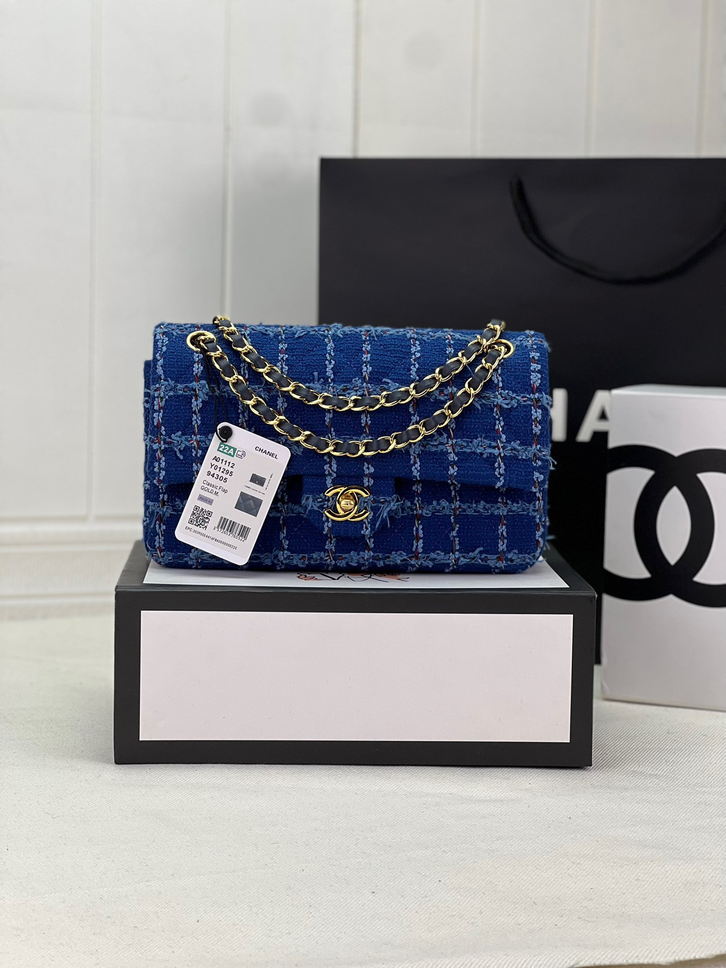 Ch*el classic 11.12 handbag tweed & gold-tone metal 6 × 9.9 × 2.5 in