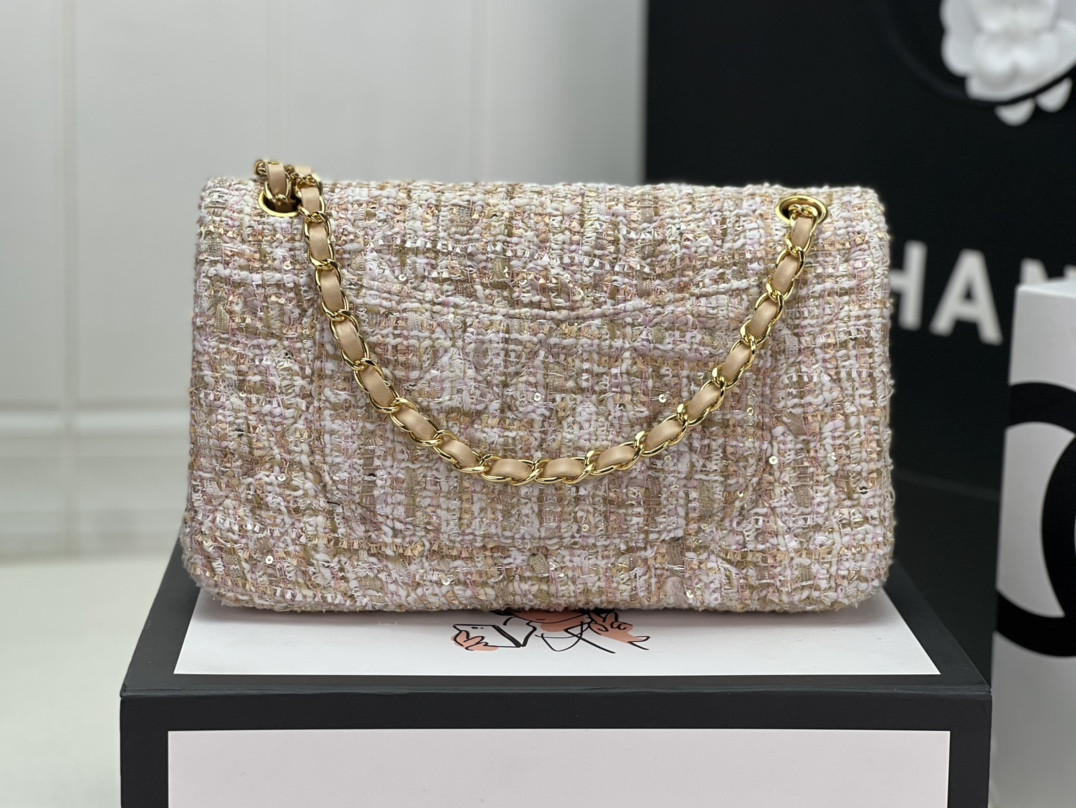 Ch*el classic 11.12 handbag tweed & gold-tone metal 6 × 9.9 × 2.5 in