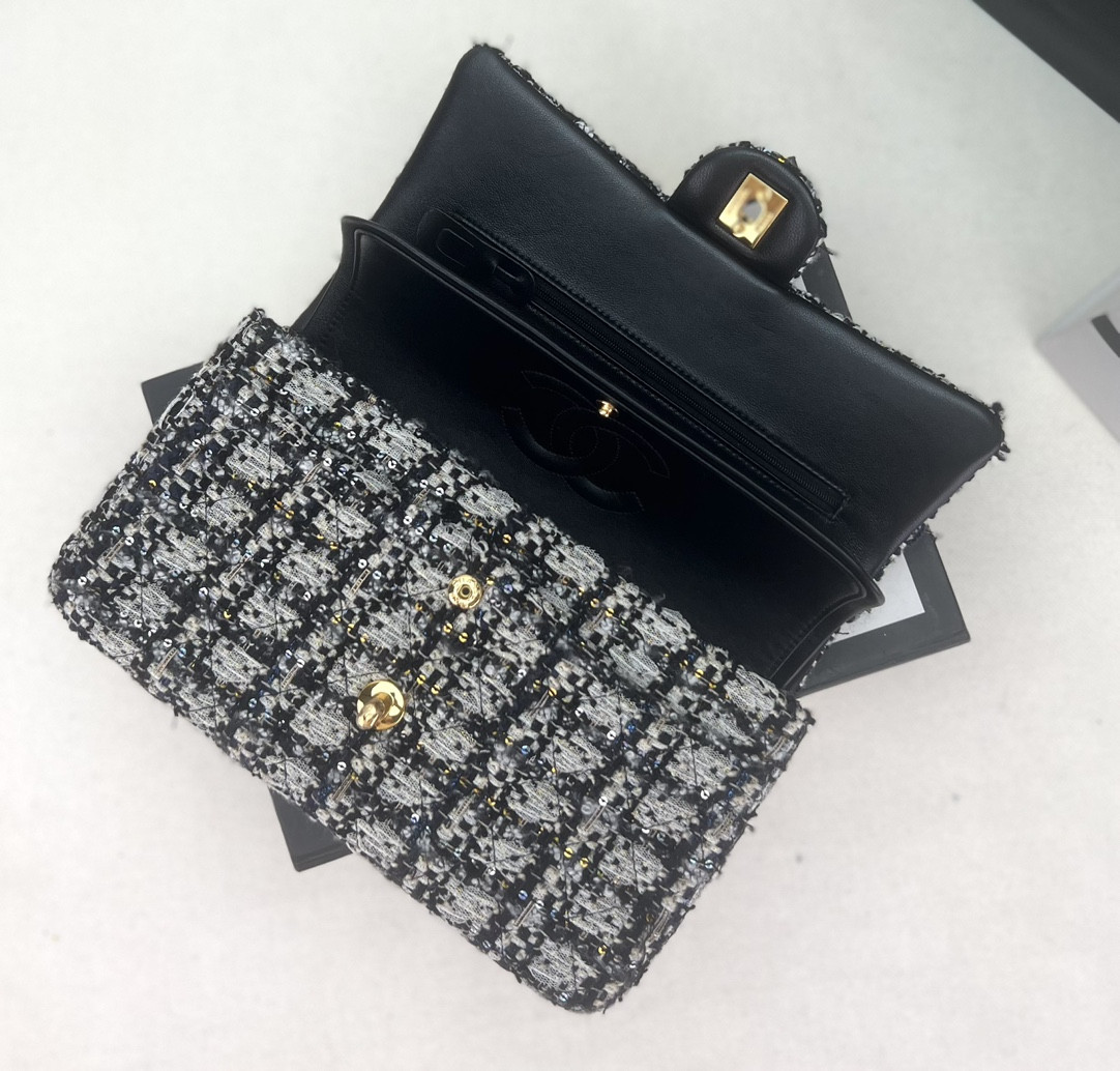 Ch*el classic 11.12 handbag tweed & gold-tone metal 6 × 9.9 × 2.5 in