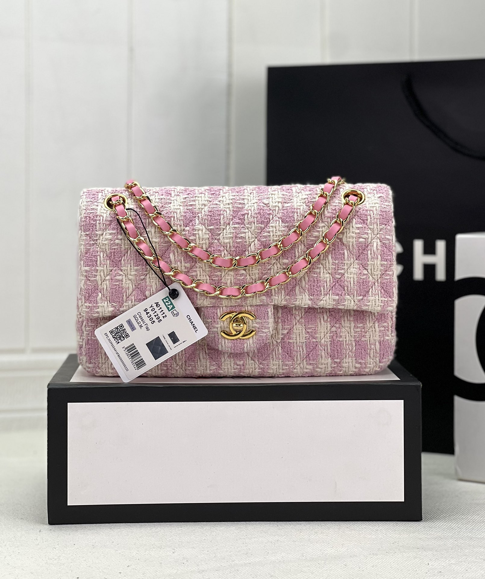 Ch*el classic 11.12 handbag tweed & gold-tone metal 6 × 9.9 × 2.5 in