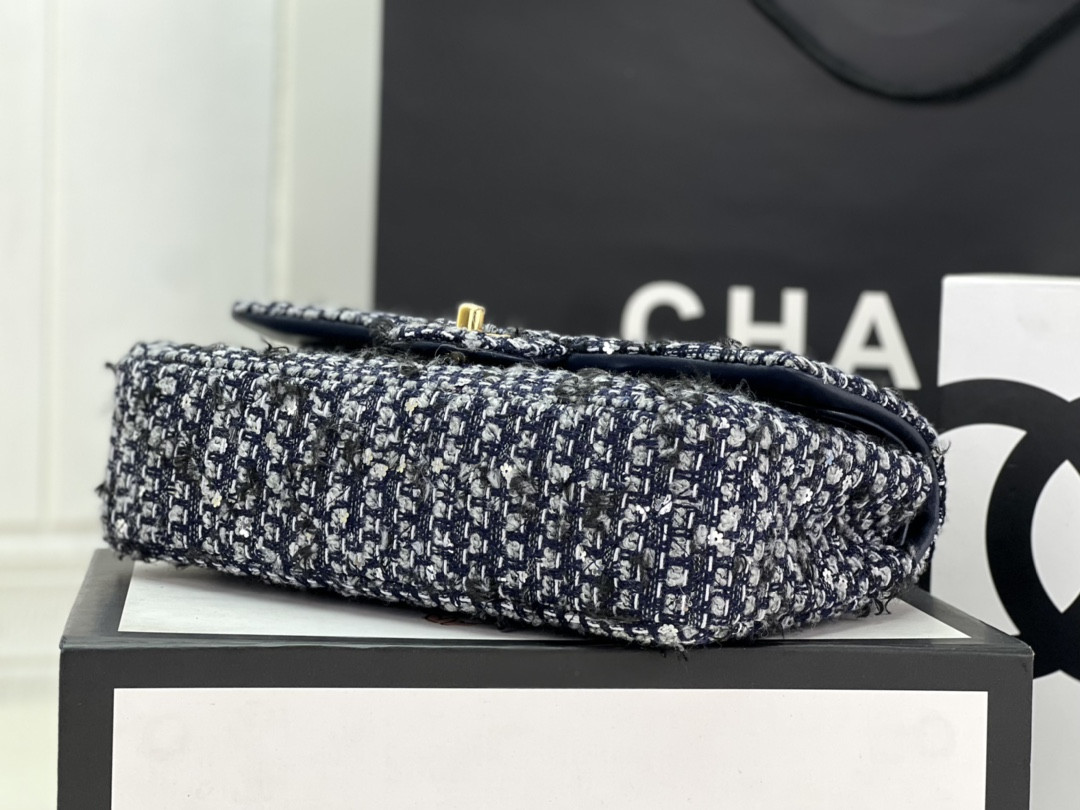 Ch*el classic 11.12 handbag tweed & gold-tone metal 6 × 9.9 × 2.5 in