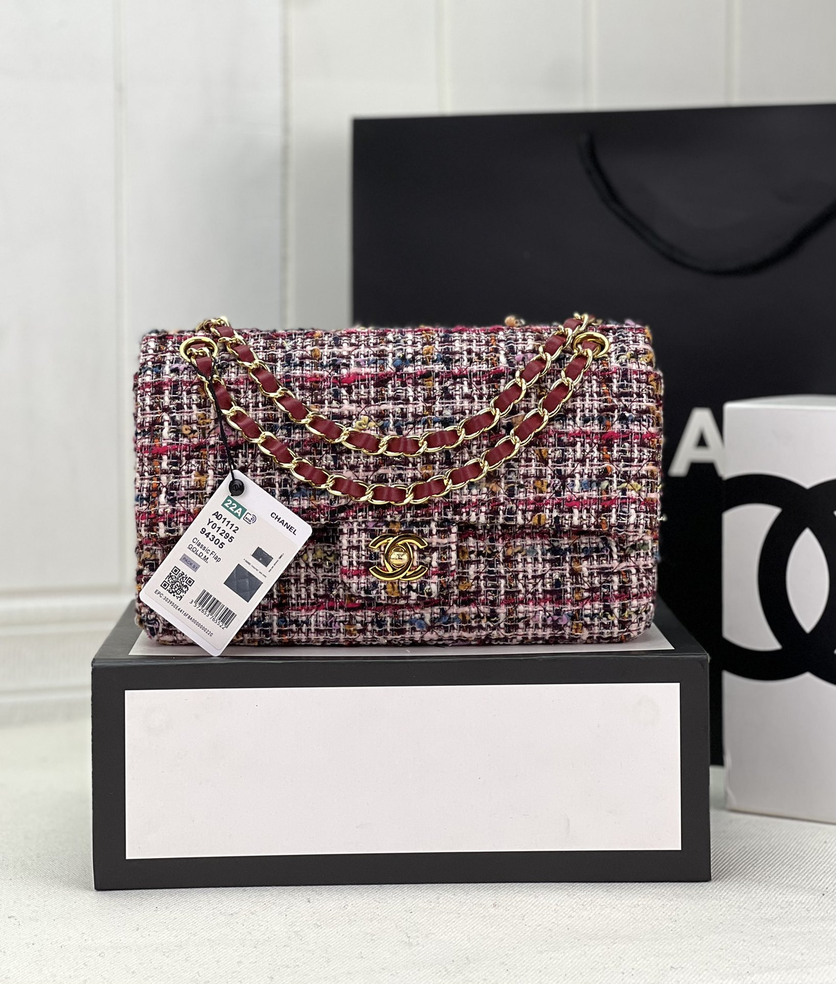 Ch*el classic 11.12 handbag tweed & gold-tone metal 6 × 9.9 × 2.5 in
