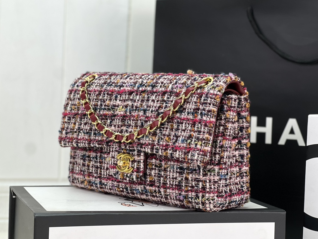 Ch*el classic 11.12 handbag tweed & gold-tone metal 6 × 9.9 × 2.5 in