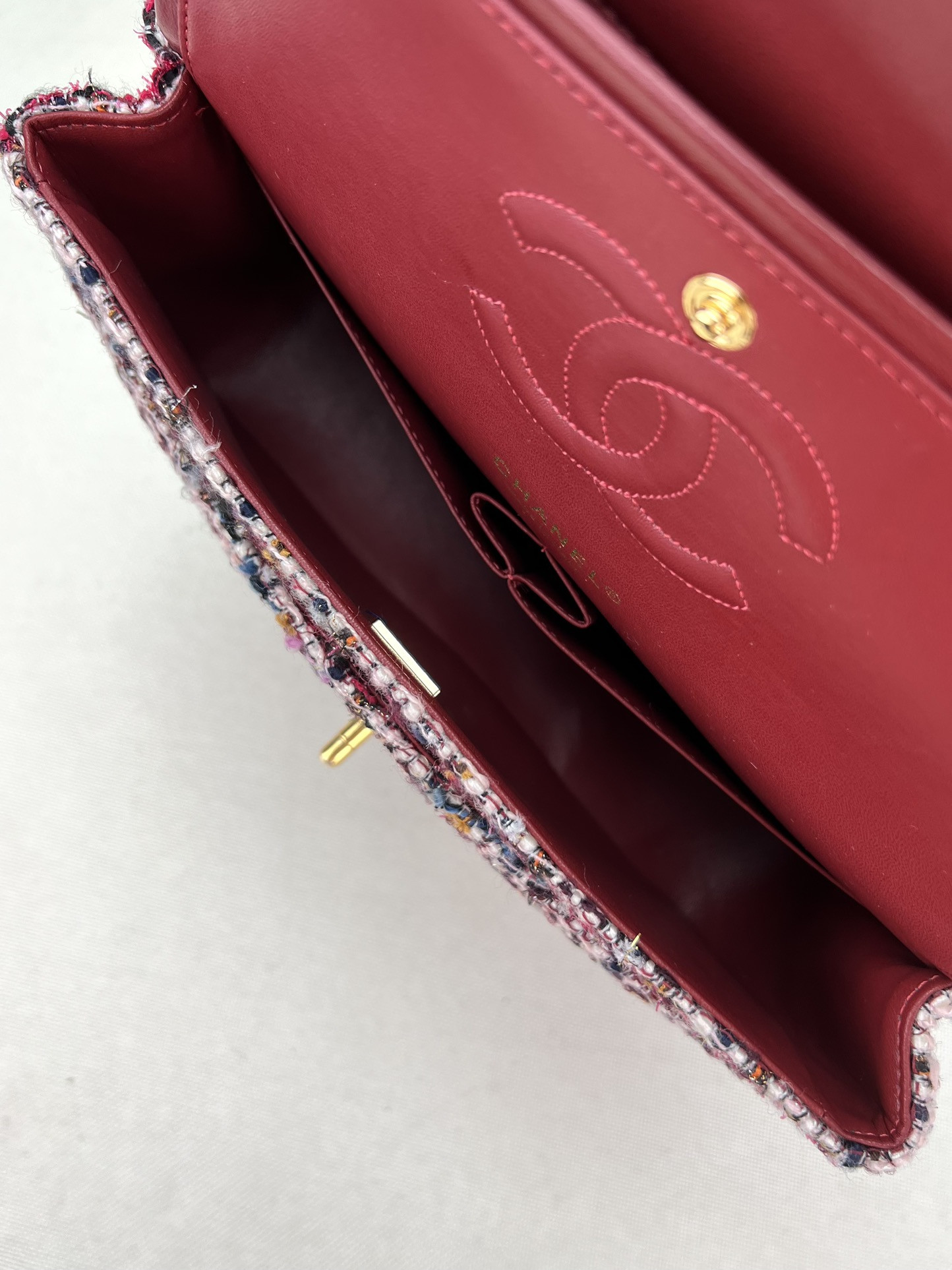 Ch*el classic 11.12 handbag tweed & gold-tone metal 6 × 9.9 × 2.5 in